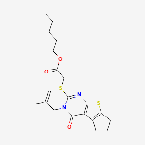 molecular formula C20H26N2O3S2 B14161897 pentyl {[3-(2-methylprop-2-en-1-yl)-4-oxo-3,5,6,7-tetrahydro-4H-cyclopenta[4,5]thieno[2,3-d]pyrimidin-2-yl]sulfanyl}acetate CAS No. 332145-26-3