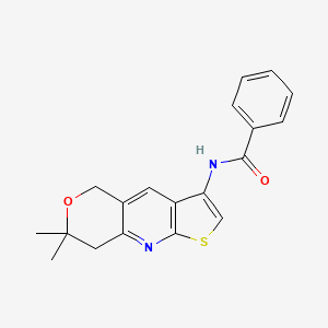 molecular formula C19H18N2O2S B14162428 N-(7,7-Dimethyl-7,8-dihydro-5H-pyrano[4,3-b]thieno[3,2-e]pyridin-3-yl)-benzamide CAS No. 372970-04-2