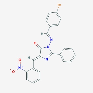 molecular formula C23H15BrN4O3 B141635 1-((p-Bromobenzylidene)amino)-4-(o-nitrobenzylidene)-2-phenyl-2-imidazolin-5-one CAS No. 126293-30-9