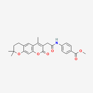 molecular formula C25H25NO6 B14163567 Methyl 4-(2-(4,8,8-trimethyl-2-oxo-2,6,7,8-tetrahydropyrano[3,2-g]chromen-3-yl)acetamido)benzoate CAS No. 956437-60-8