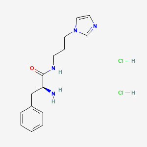 molecular formula C15H22Cl2N4O B1416390 Benzenepropanamide, alpha-amino-N-[3-(1H-imidazol-1-yl)propyl]-, dihydrochloride, (aS)- CAS No. 1573006-37-7