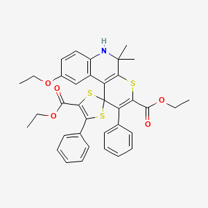 molecular formula C36H35NO5S3 B14165394 Diethyl 9'-ethoxy-5',5'-dimethyl-2',5-diphenyl-5',6'-dihydrospiro[1,3-dithiole-2,1'-thiopyrano[2,3-c]quinoline]-3',4-dicarboxylate CAS No. 371206-04-1