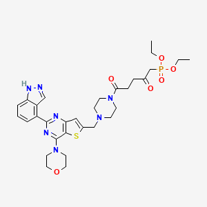 molecular formula C31H40N7O6PS B14166116 Phosphonic acid, P-[5-[4-[[2-(1H-indazol-4-yl)-4-(4-morpholinyl)thieno[3,2-d]pyrimidin-6-yl]methyl]-1-piperazinyl]-2,5-dioxopentyl]-, diethyl ester 