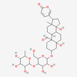 molecular formula C36H52O15 B14166285 3-[3,4-dihydroxy-6-(hydroxymethyl)-5-(3,4,5-trihydroxy-6-methyloxan-2-yl)oxyoxan-2-yl]oxy-5,14-dihydroxy-13-methyl-17-(6-oxopyran-3-yl)-2,3,4,6,7,8,9,11,12,15,16,17-dodecahydro-1H-cyclopenta[a]phenanthrene-10-carbaldehyde 