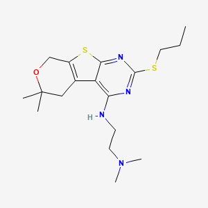 molecular formula C18H28N4OS2 B14167164 N-(12,12-dimethyl-5-propylsulfanyl-11-oxa-8-thia-4,6-diazatricyclo[7.4.0.02,7]trideca-1(9),2,4,6-tetraen-3-yl)-N',N'-dimethylethane-1,2-diamine CAS No. 5288-46-0