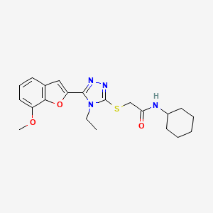 molecular formula C21H26N4O3S B14167277 N-Cyclohexyl-2-[4-ethyl-5-(7-methoxy-benzofuran-2-yl)-4H-[1,2,4]triazol-3-ylsulfanyl]-acetamide CAS No. 757222-05-2