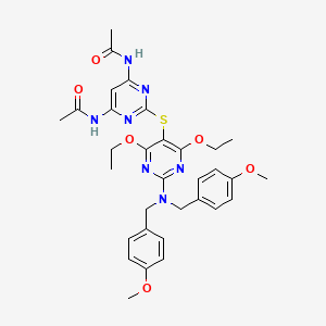 molecular formula C32H37N7O6S B14167480 Acetamide, N,N'-[2-[[2-[bis[(4-methoxyphenyl)methyl]amino]-4,6-diethoxy-5-pyrimidinyl]thio]-4,6-pyrimidinediyl]bis- 