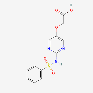 molecular formula C12H11N3O5S B14167527 Acetic acid, ((2-((phenylsulfonyl)amino)-5-pyrimidinyl)oxy)-(7CI,8CI) CAS No. 3833-55-4