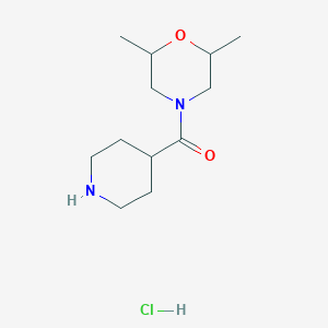 molecular formula C12H23ClN2O2 B1416775 2,6-Dimethyl-4-(piperidine-4-carbonyl)morpholine hydrochloride CAS No. 1170380-46-7