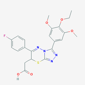 molecular formula C22H21FN4O5S B141683 2-[3-(4-ethoxy-3,5-dimethoxyphenyl)-6-(4-fluorophenyl)-7H-[1,2,4]triazolo[3,4-b][1,3,4]thiadiazin-7-yl]acetic acid CAS No. 126598-18-3