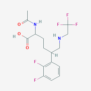 molecular formula C16H19F5N2O3 B14168370 Benzenepentanoic acid, alpha-(acetylamino)-2,3-difluoro-delta-[[(2,2,2-trifluoroethyl)amino]methyl]-, (deltaS)- 