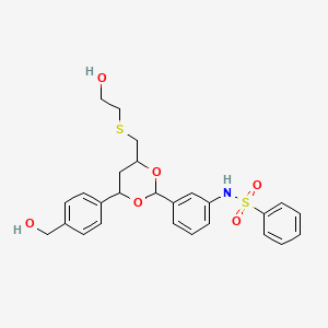 molecular formula C26H29NO6S2 B14168487 N-[3-[4-(2-hydroxyethylsulfanylmethyl)-6-[4-(hydroxymethyl)phenyl]-1,3-dioxan-2-yl]phenyl]benzenesulfonamide CAS No. 6084-50-0