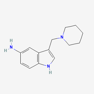 molecular formula C14H19N3 B14168505 Indole, 5-amino-3-(piperidinomethyl)- CAS No. 3414-76-4