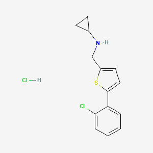 molecular formula C14H15Cl2NS B1416869 N-{[5-(2-chlorophenyl)thiophen-2-yl]methyl}cyclopropanamine hydrochloride CAS No. 1172037-94-3