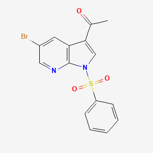 molecular formula C15H11BrN2O3S B14169227 Ethanone, 1-[5-bromo-1-(phenylsulfonyl)-1H-pyrrolo[2,3-b]pyridin-3-yl]- 