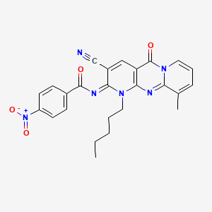 molecular formula C25H22N6O4 B14169237 N-(5-cyano-11-methyl-2-oxo-7-pentyl-1,7,9-triazatricyclo[8.4.0.03,8]tetradeca-3(8),4,9,11,13-pentaen-6-ylidene)-4-nitrobenzamide CAS No. 5291-33-8