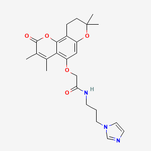 molecular formula C24H29N3O5 B14169574 N-(3-(1H-imidazol-1-yl)propyl)-2-((3,4,8,8-tetramethyl-2-oxo-2,8,9,10-tetrahydropyrano[2,3-f]chromen-5-yl)oxy)acetamide CAS No. 956780-07-7