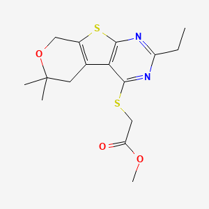 molecular formula C16H20N2O3S2 B14169620 methyl 2-[(5-ethyl-12,12-dimethyl-11-oxa-8-thia-4,6-diazatricyclo[7.4.0.02,7]trideca-1(9),2(7),3,5-tetraen-3-yl)sulfanyl]acetate CAS No. 500194-47-8