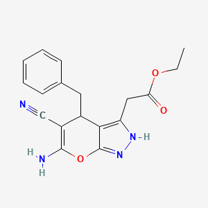 molecular formula C18H18N4O3 B14169699 Ethyl 2-(6-amino-4-benzyl-5-cyano-2,4-dihydropyrano[2,3-c]pyrazol-3-yl)acetate CAS No. 625376-02-5