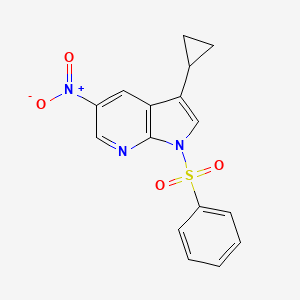 molecular formula C16H13N3O4S B14169843 1H-Pyrrolo[2,3-b]pyridine, 3-cyclopropyl-5-nitro-1-(phenylsulfonyl)- 
