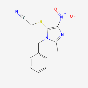 molecular formula C13H12N4O2S B14170294 Acetonitrile, ((1-benzyl-2-methyl-4-nitro-1H-imidazol-5-YL)thio)- CAS No. 77952-79-5