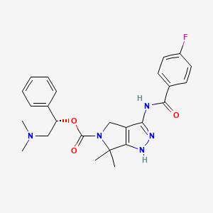 molecular formula C25H28FN5O3 B14170344 Pyrrolo[3,4-c]pyrazole-5(1H)-carboxylic acid, 3-[(4-fluorobenzoyl)amino]-4,6-dihydro-6,6-dimethyl-, (1S)-2-(dimethylamino)-1-phenylethyl ester 