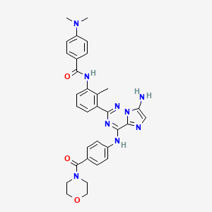 molecular formula C32H33N9O3 B14170507 Benzamide, N-[3-[7-amino-4-[[4-(4-morpholinylcarbonyl)phenyl]amino]imidazo[2,1-f][1,2,4]triazin-2-yl]-2-methylphenyl]-4-(dimethylamino)- 