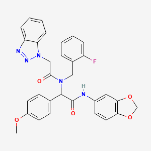 molecular formula C31H26FN5O5 B14170514 N-[2-(1,3-Benzodioxol-5-ylamino)-1-(4-methoxyphenyl)-2-oxoethyl]-N-[(2-fluorophenyl)methyl]-1H-benzotriazole-1-acetamide CAS No. 1044511-31-0