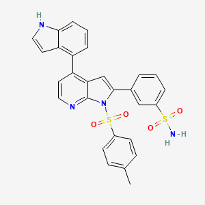 molecular formula C28H22N4O4S2 B14170577 Benzenesulfonamide, 3-[4-(1H-indol-4-yl)-1-[(4-methylphenyl)sulfonyl]-1H-pyrrolo[2,3-b]pyridin-2-yl]- 