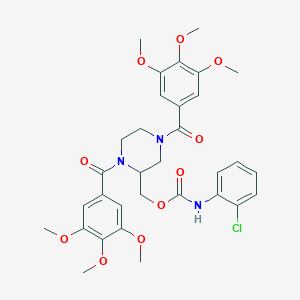 molecular formula C32H36ClN3O10 B141717 (1,4-Bis(3,4,5-trimethoxybenzoyl)-2-piperazinyl)methyl (2-chlorophenyl)carbamate CAS No. 129230-03-1