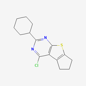 molecular formula C15H17ClN2S B1417229 12-Chloro-10-cyclohexyl-7-thia-9,11-diazatricyclo[6.4.0.0,2,6]dodeca-1(12),2(6),8,10-tetraene CAS No. 1036435-35-4
