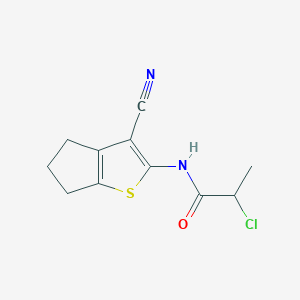 molecular formula C11H11ClN2OS B1417279 2-chloro-N-{3-cyano-4H,5H,6H-cyclopenta[b]thiophen-2-yl}propanamide CAS No. 1094533-46-6