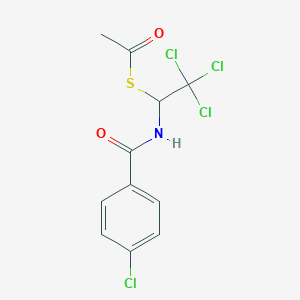 molecular formula C11H9Cl4NO2S B14173384 Ethanethioic acid, S-[2,2,2-trichloro-1-[(4-chlorobenzoyl)amino]ethyl] ester 