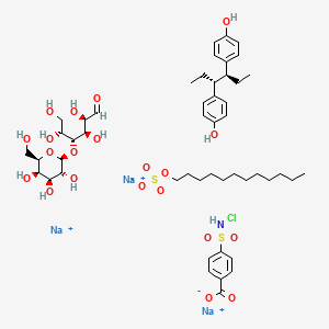 molecular formula C49H74ClNNa3O21S2+ B14174056 trisodium;4-(chlorosulfamoyl)benzoate;dodecyl sulfate;4-[(3S,4R)-4-(4-hydroxyphenyl)hexan-3-yl]phenol;(2R,3R,4R,5R)-2,3,5,6-tetrahydroxy-4-[(2S,3R,4S,5R,6R)-3,4,5-trihydroxy-6-(hydroxymethyl)oxan-2-yl]oxyhexanal CAS No. 79102-60-6