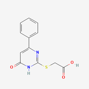 molecular formula C12H10N2O3S B1417438 (4-Oxo-6-phenyl-1,4-dihydro-pyrimidin-2-YL-sulfanyl)-acetic acid CAS No. 67466-26-6