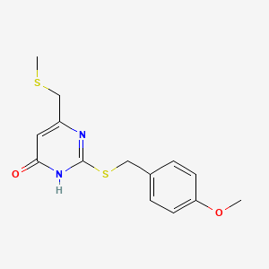 molecular formula C14H16N2O2S2 B1417446 2-[(4-Methoxybenzyl)sulfanyl]-6-[(methylsulfanyl)methyl]-4-pyrimidinol CAS No. 860609-69-4