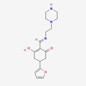 molecular formula C17H23N3O3 B1417463 5-(2-呋喃基)-2-{[(2-哌嗪-1-基乙基)亚氨基]亚甲基}环己烷-1,3-二酮 CAS No. 351164-05-1
