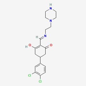 molecular formula C19H23Cl2N3O2 B1417468 5-(3,4-Dichlorophenyl)-2-{[(2-piperazin-1-ylethyl)amino]methylene}cyclohexane-1,3-dione CAS No. 433249-71-9