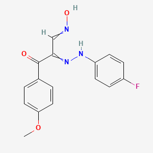 molecular formula C16H14FN3O3 B1417483 2-[(4-Fluorophenyl)hydrazinylidene]-3-hydroxyimino-1-(4-methoxyphenyl)propan-1-one CAS No. 338962-02-0