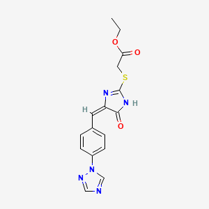 molecular formula C16H15N5O3S B1417501 ethyl 2-[(5-oxo-4-{(E)-[4-(1H-1,2,4-triazol-1-yl)phenyl]methylidene}-4,5-dihydro-1H-imidazol-2-yl)sulfanyl]acetate CAS No. 1164552-90-2