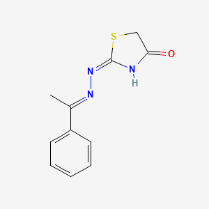 molecular formula C11H11N3OS B1417504 2-{(E)-2-[(E)-1-苯乙叉基]腙基}-1,3-噻唑烷-4-酮 CAS No. 115163-95-6