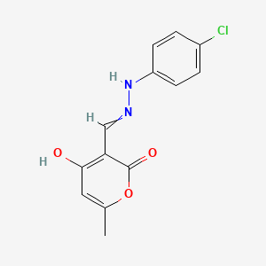 B1417540 3-[[(4-Chlorophenyl)hydrazinylidene]methyl]-4-hydroxy-6-methylpyran-2-one CAS No. 477868-38-5