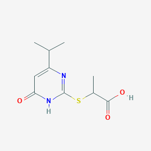 B1417542 2-(4-Isopropyl-6-oxo-1,6-dihydro-pyrimidin-2-ylsulfanyl)-propionic acid CAS No. 887040-74-6