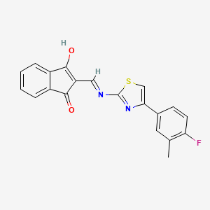 molecular formula C20H13FN2O2S B1417603 2-(((4-(4-Fluoro-3-methylphenyl)-2,5-thiazolyl)amino)methylene)indane-1,3-dione CAS No. 1024357-22-9