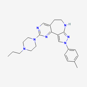 molecular formula C23H29N7 B1417706 9-(4-Methylphenyl)-2-(4-propylpiperazin-1-yl)-5,6,7,9-tetrahydropyrazolo[3,4-b]pyrimido[4,5-d]azepine CAS No. 1171739-86-8