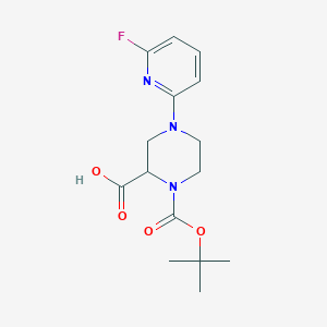 molecular formula C15H20FN3O4 B1417730 4-(6-Fluoropyridin-2-yl)-1-[(2-methylpropan-2-yl)oxycarbonyl]piperazine-2-carboxylic acid CAS No. 1786752-15-5