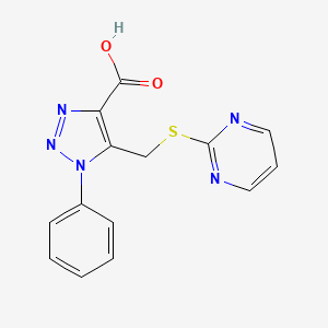 molecular formula C14H11N5O2S B1417748 1-phenyl-5-((pyrimidin-2-ylthio)methyl)-1H-1,2,3-triazole-4-carboxylic acid CAS No. 1105198-52-4