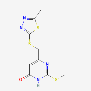 molecular formula C9H10N4OS3 B1417826 6-{[(5-Methyl-1,3,4-thiadiazol-2-yl)thio]methyl}-2-(methylthio)pyrimidin-4(3H)-one CAS No. 1172920-62-5