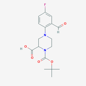 molecular formula C17H21FN2O5 B1417844 4-(4-Fluoro-2-formylphenyl)-1-[(2-methylpropan-2-yl)oxycarbonyl]piperazine-2-carboxylic acid CAS No. 1787206-21-6