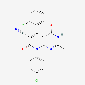 molecular formula C21H12Cl2N4O2 B14180277 5-(2-Chlorophenyl)-8-(4-chlorophenyl)-2-methyl-4,7-dioxo-1,4,7,8-tetrahydropyrido[2,3-d]pyrimidine-6-carbonitrile CAS No. 848944-82-1